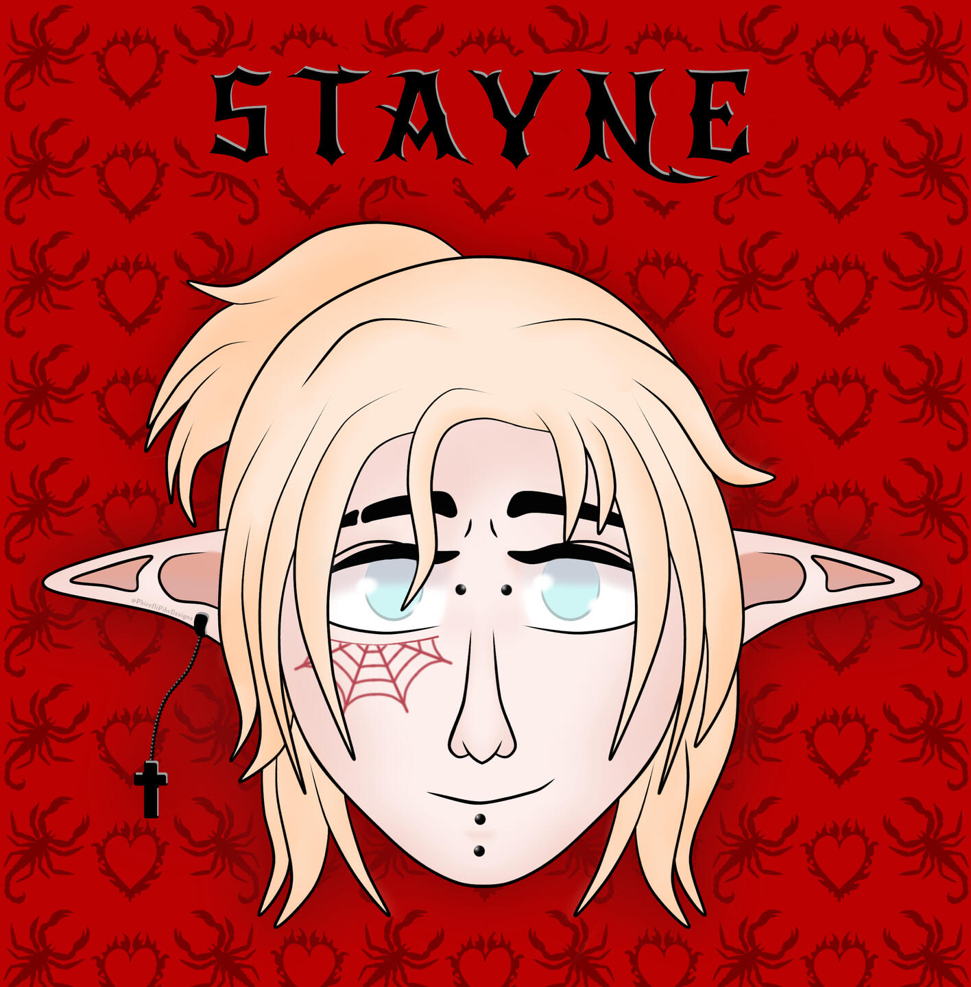 The final version of the OC x Neon Alastor profile picture commission. In this specific piece, the client requested for their OC to be blushing while receiving a kiss on the cheek from Alastor. Alastor was done in his neon design.