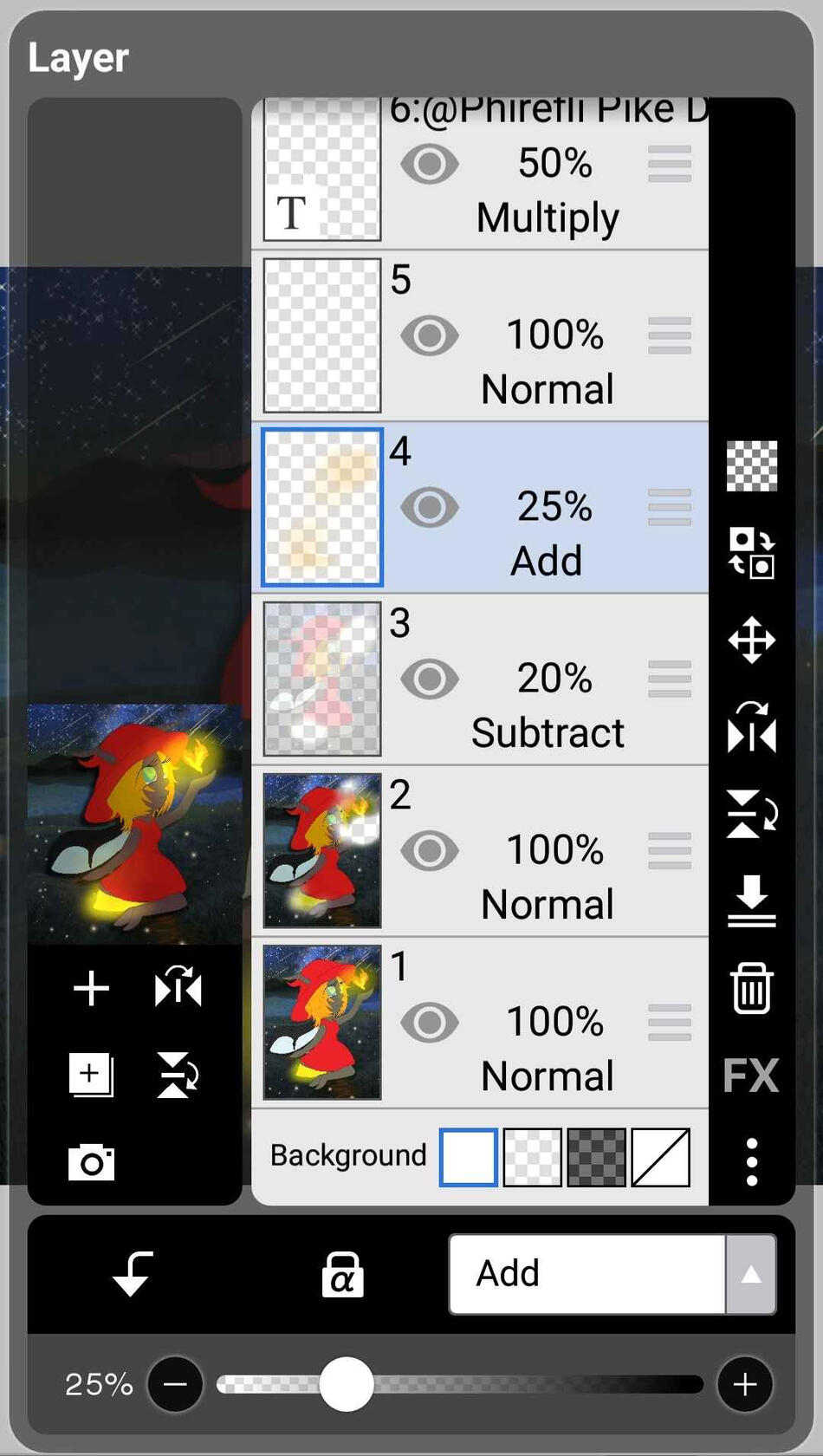 A screenshot of various layers used to achieve the glow effect.
