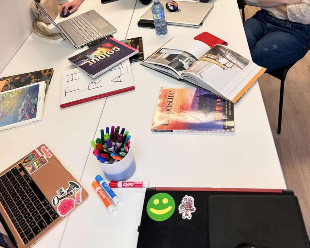 A photo of the table during a brainstorming session.