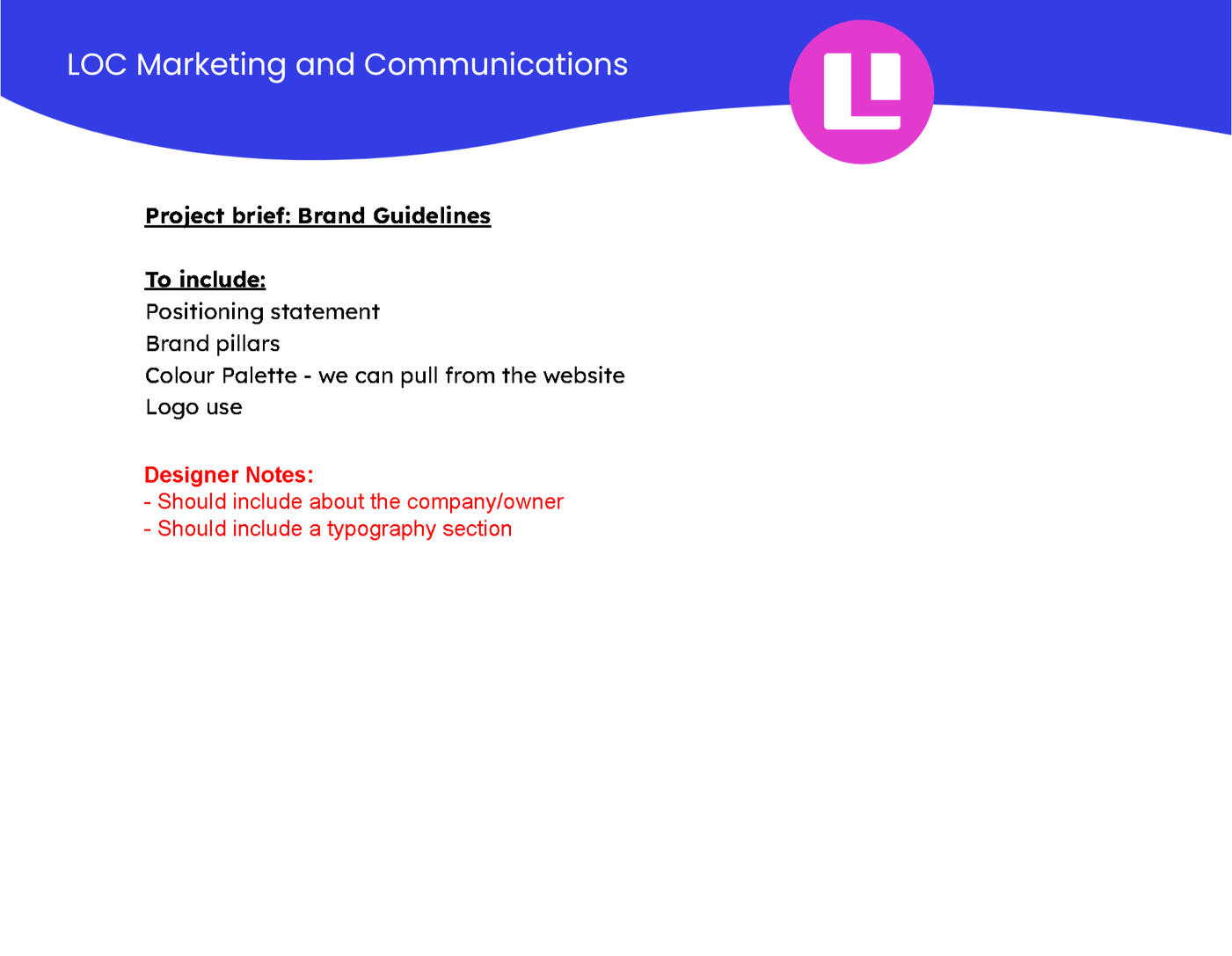 A section from the Project Brief I was expected to follow.