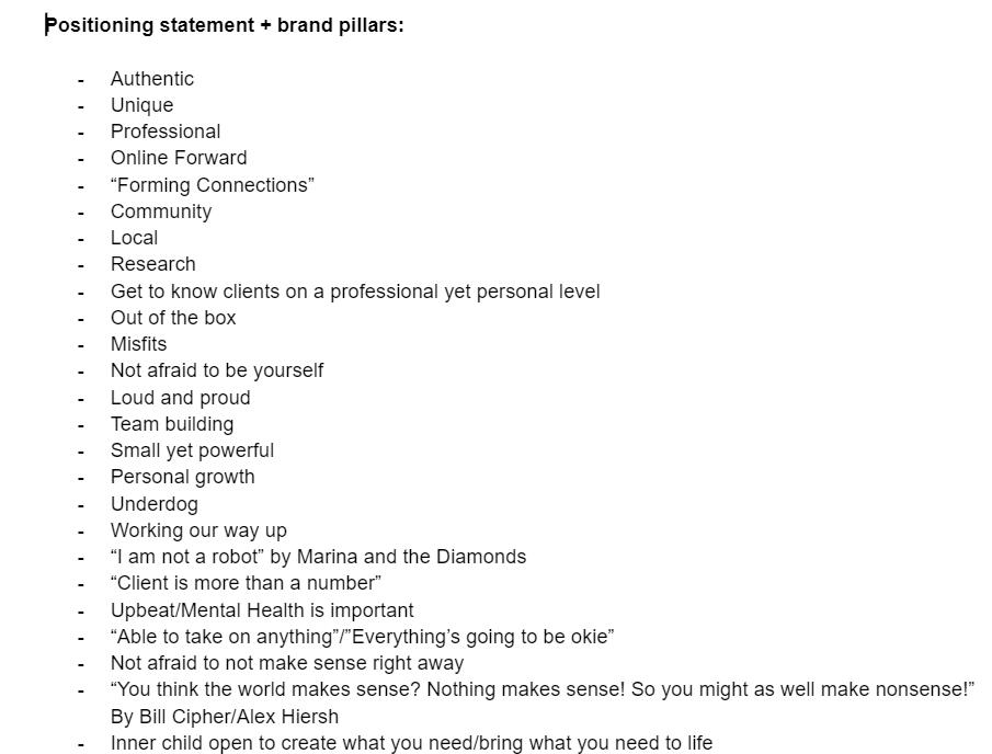 Brainstorming notes we wrote together during a Teams Meeting.